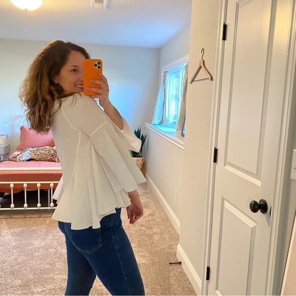 Co Essentials White Cotton Long Sleeve Drapey Top Blouse Small - Picture 3 of 10